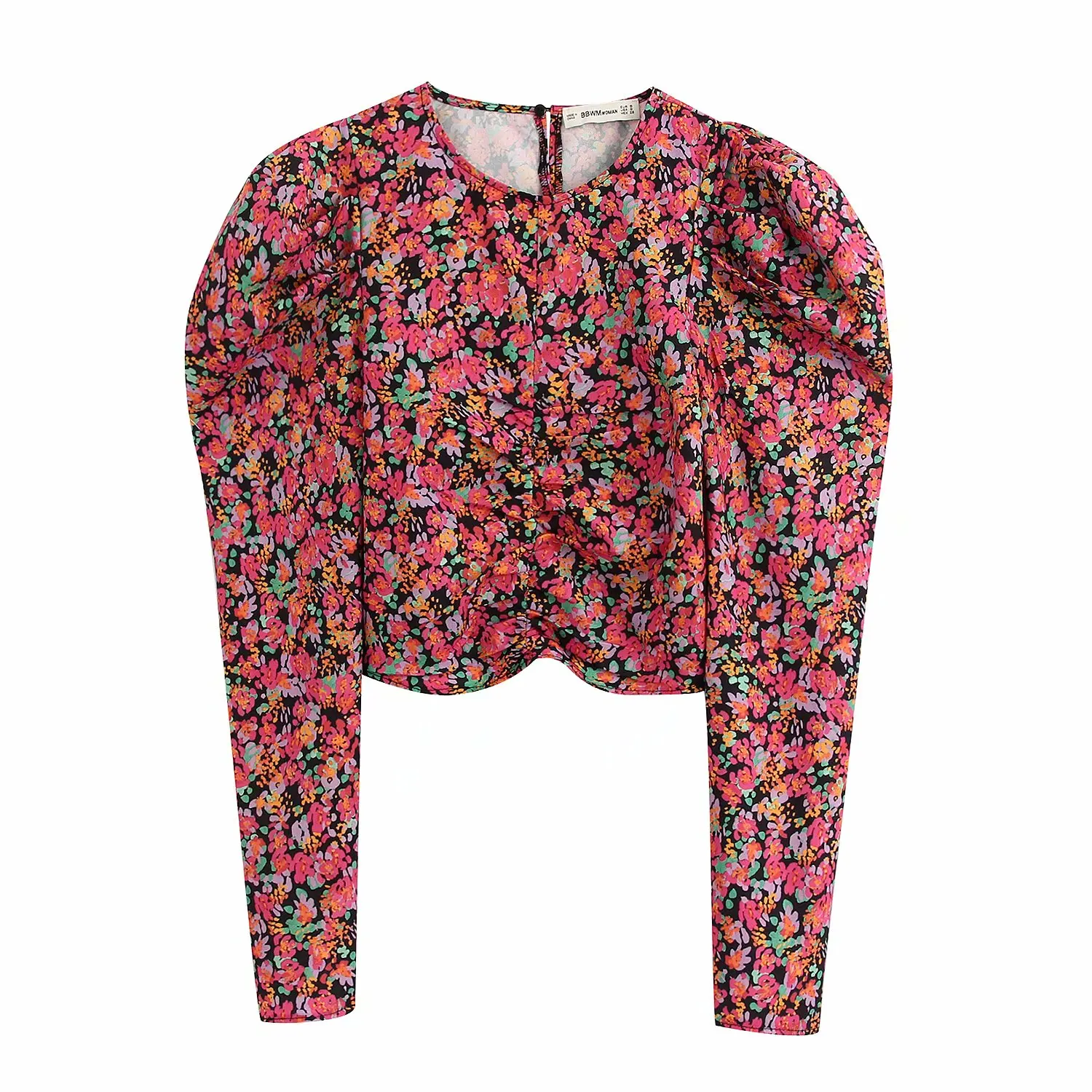 

Women's suit spring new style fashion puff sleeve printed short high waist top + mini skirt 2piece set women