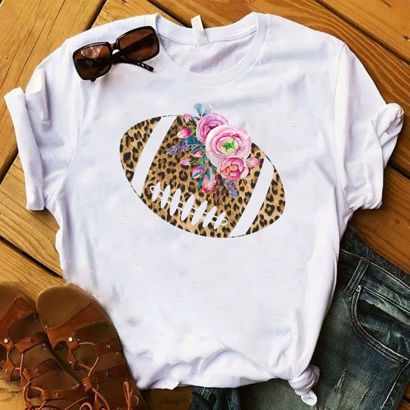 Мода Футбол цветок Lepard Женская футболка женская летняя с графическим принтом