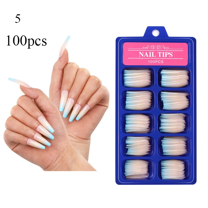 

Glossy White French Press on False Nails Extra Long Coffin Ballerina Shape UV Gel Nude Fingersnails Free Adhesive Tapes 24pcs