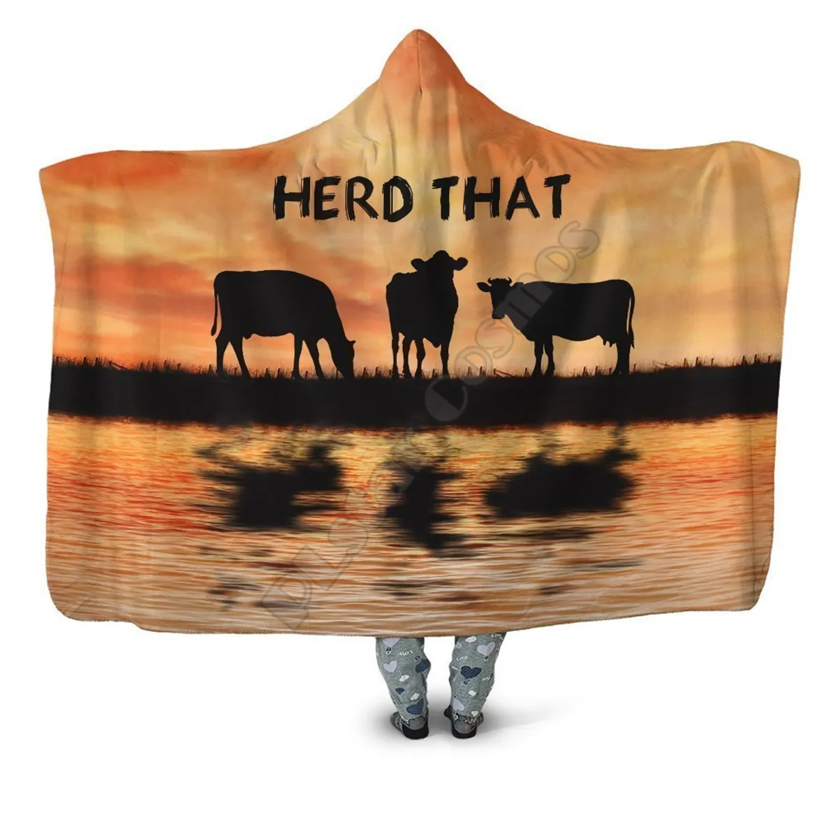 

Herd That Cow Hooded Blanket Adult colorful child Sherpa Fleece Wearable Blanket Microfiber Bedding Style-14