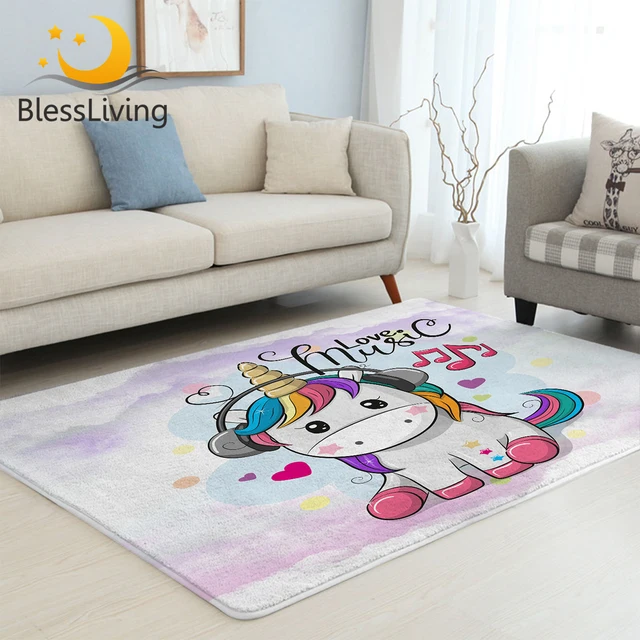 BlessLiving Unicorn Area Rug For Living Room Cartoon Center Rug For Children Modern Bedroom Carpet Music Heart Headset Alfombra 1