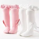 Весенне-осенние детские колготки для мальчиков и девочек, однотонные мягкие хлопковые милые модные колготки с бантом для новорожденных