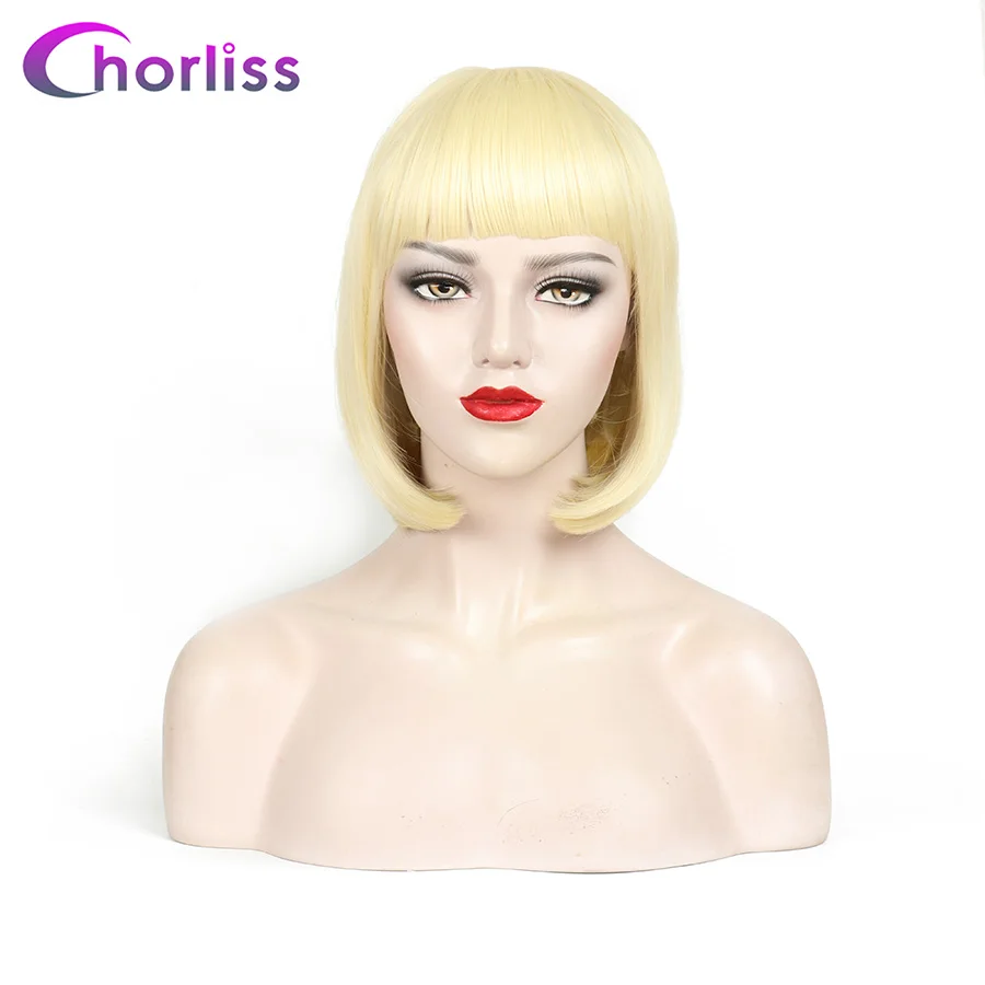 Light Blonde Парики из искусственных волос короткий прямой Боб женские парики с бахромой Chorliss искусственные волосы розовый белый зеленый красный коричневый фиолетовый Косплей парики - Цвет: Light Blonde