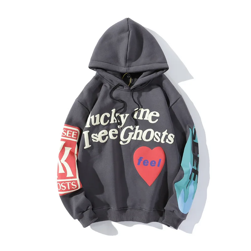 

Kanye West Graffiti Letter Print Plus Velvet Sweatshirt Men Women Harajuku Fleece Hoodie Hip Hop Stranger Things Hooded Hoodies