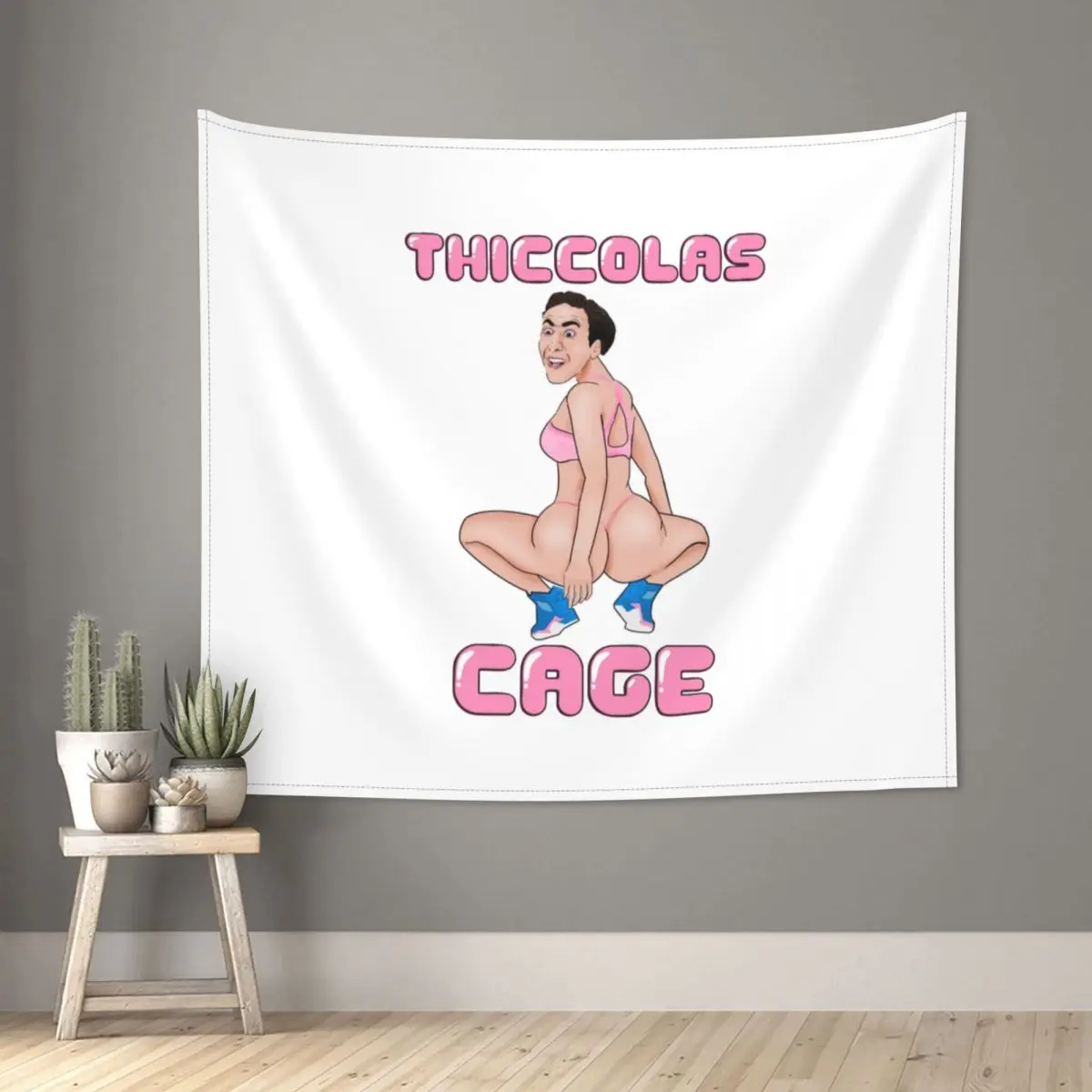 Thiccolas Cage Nicolas Cage Meme Tapestry Hippie Fabric Wall Hanging Wall Decor Yoga Mat Art Blanket