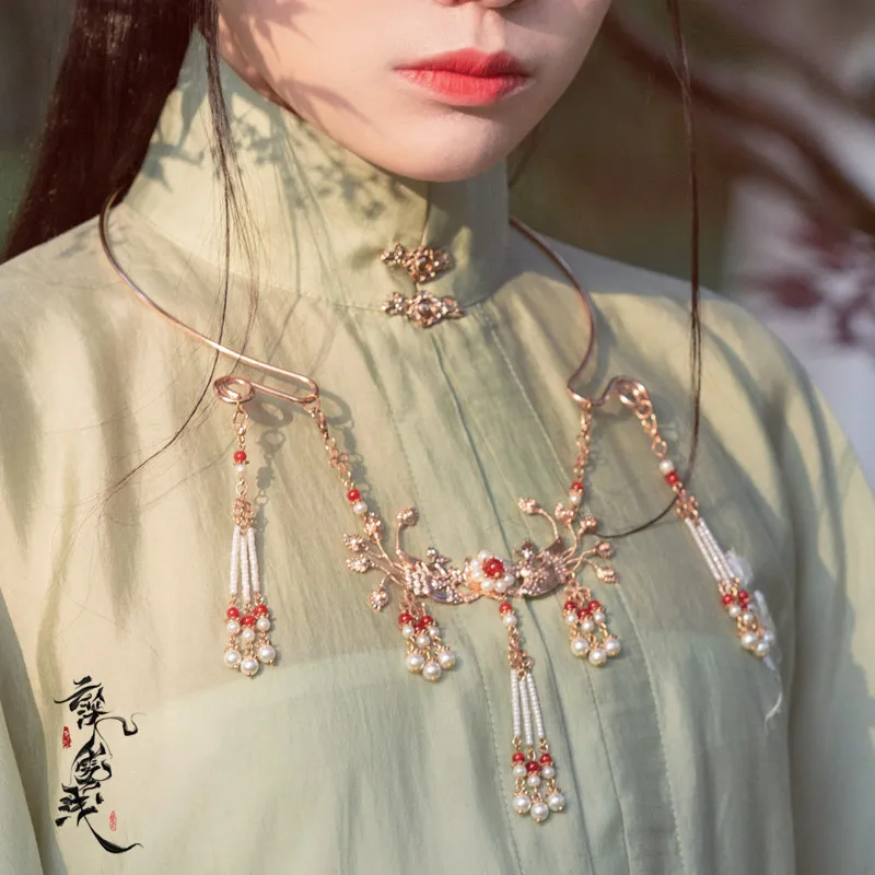 

Ошейник Hanfu в стиле ретро, классический китайский кулон в виде древнего Феникса, чокер с кисточкой, ожерелье, аксессуары для представлений, Ш...