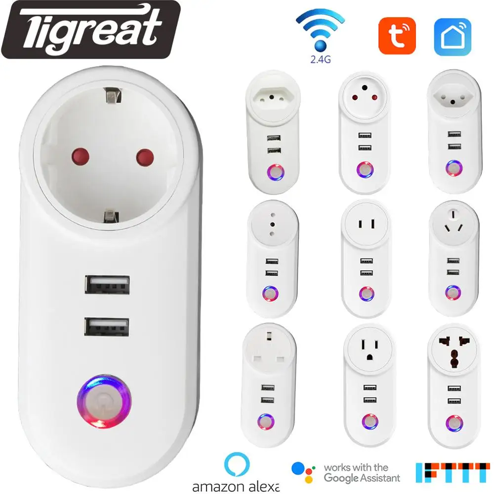 

Tigreat USB Socket Wifi Smat Plug eu Israel Wireless Power Wi-fi Outlet 10A Remote Control Timer Voice Tuya phone charger Alex