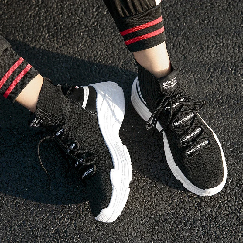Кроссовки с акулой женская и мужская обувь высоким берцем дышащая зимняя теплая