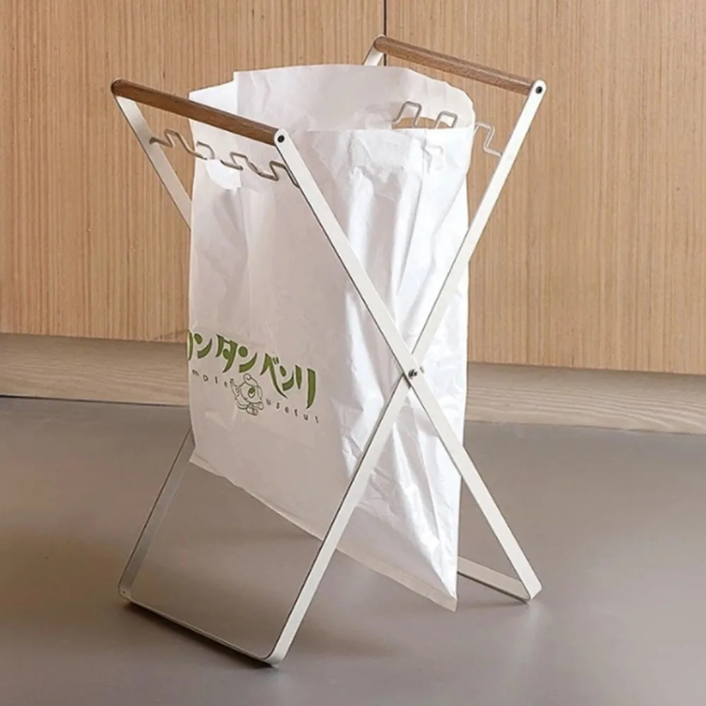 

Foldable trash bag rack kitchen storage storage rack desk floor trash support shelf tote bag holder home accessories1