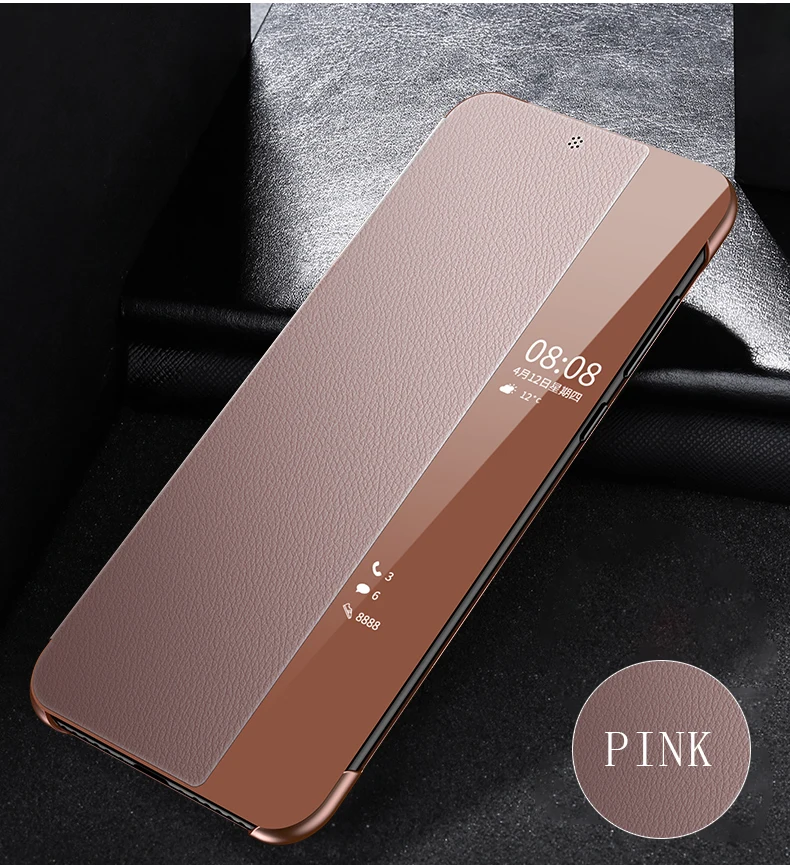 Для huawei P20 Pro Чехол P20 флип-чехол смарт-чехол с окошком для сенсорного экрана чехол из натуральной кожи для huawei P20 Pro Чехол для телефона Coque - Цвет: Розовый