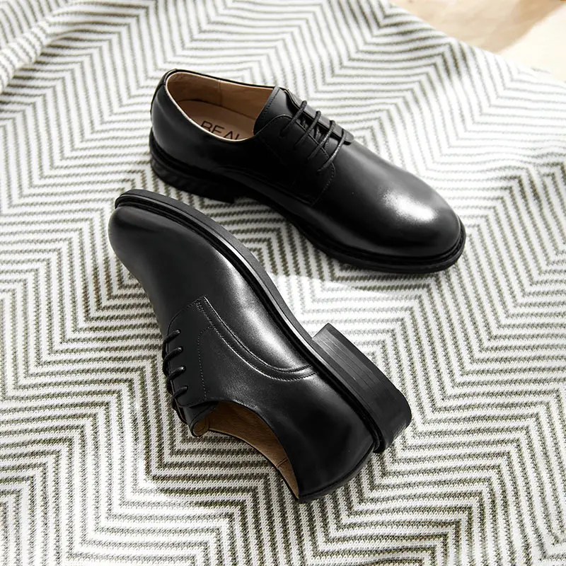 Туфли дерби BeauToday женские мягкая телячья кожа на шнуровке круглый носок