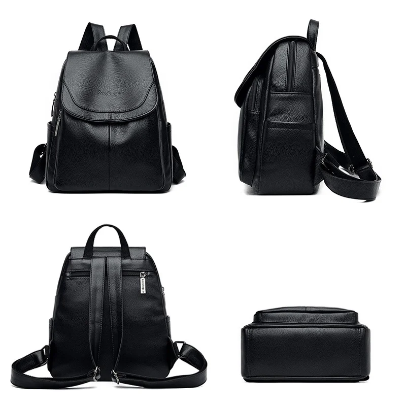 

Multifunction Women Backpack Female Soft Leather Casual Black Shoulder Bag High Quality School Bags for Girls Backpack 2020