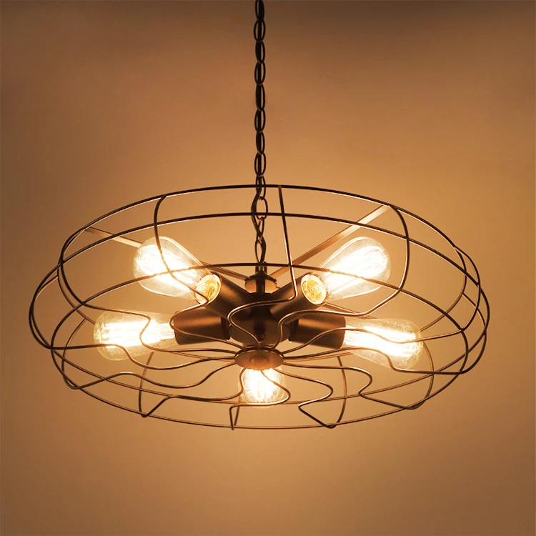 

Led warehouse Loft retro fan Pendant lamps of European industrial wind balcony bedroom living room Cafe Pendant lights