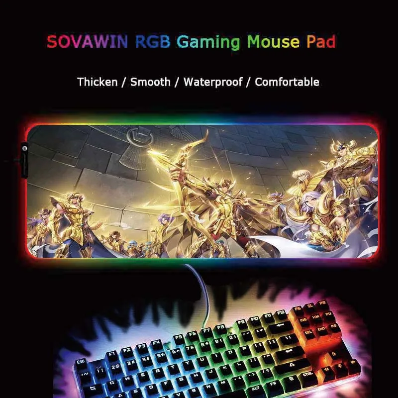 

Anime Saint Seiya Gaming Computer Mousepad RGB Large Illuminate Mouse Pad Gamer PC Desk Play Mat with Backlit 90X40CM