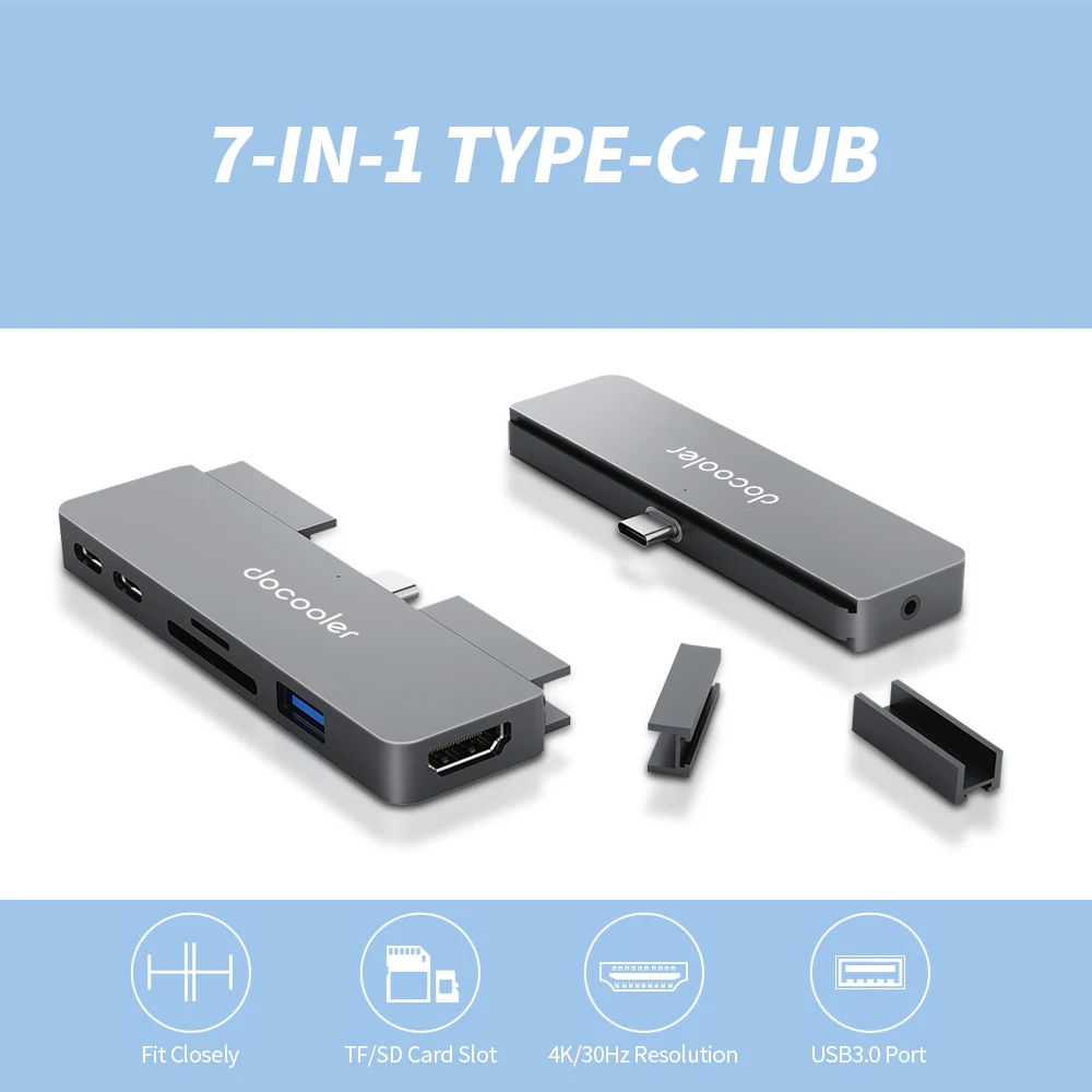 

Docooler 7-в-1 Тип-C USB концентратор с USB3.0 аудио HD Порты и разъёмы TF/SD слот для карт совместим с iPad Pro Тип-C телефон планшет ноутбук