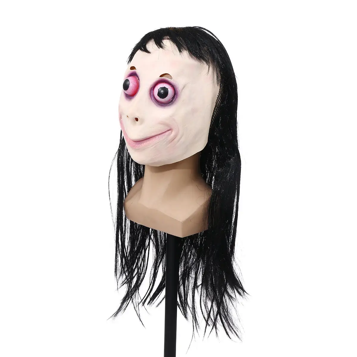 LED Scary Momo Mask Game Horror Cosplay Full Head Big Eye With Long Wigs Halloween Party Props | Электроника