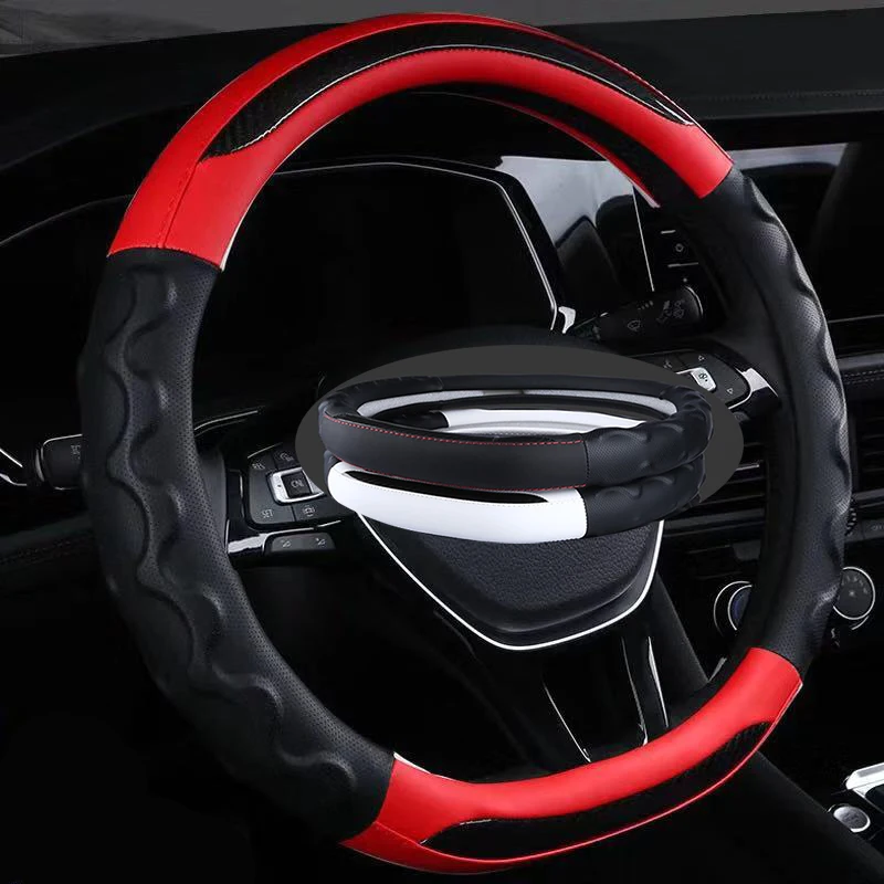 

Universal Standard Size 38cm Carbon Fiber Texture Anti Slip Steering-Wheel Cover 1Pcs For Audi D Ring Car Steering Wheel Cover
