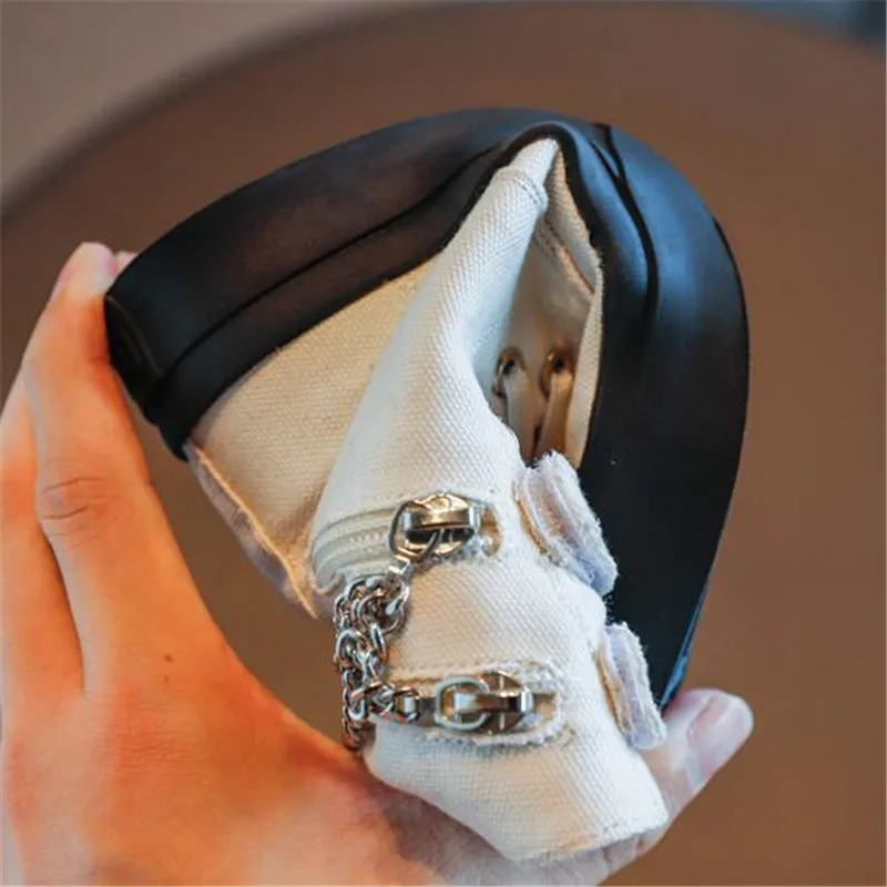 

Children's Martin Boots 2020 Fashion Chain Boys and Girls High-top Canvas Shoes Student Mid-tube Single Boots