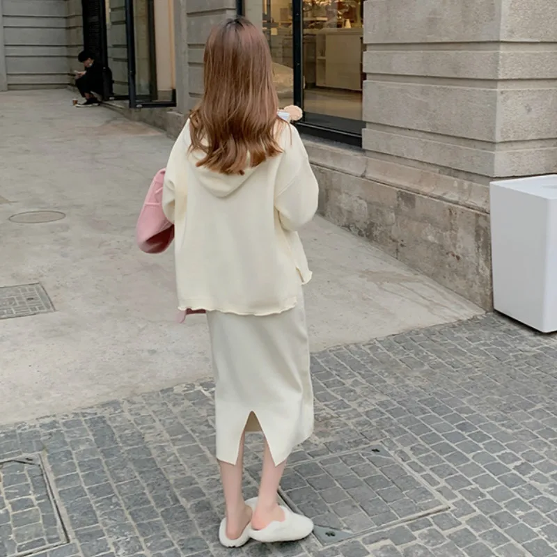 

Winter Office Knitted Set Women 2020 Casual Hoodie+Skirt 2 Piece Set Female Fashion Tracksuit Female Elegant Outerwear Korean