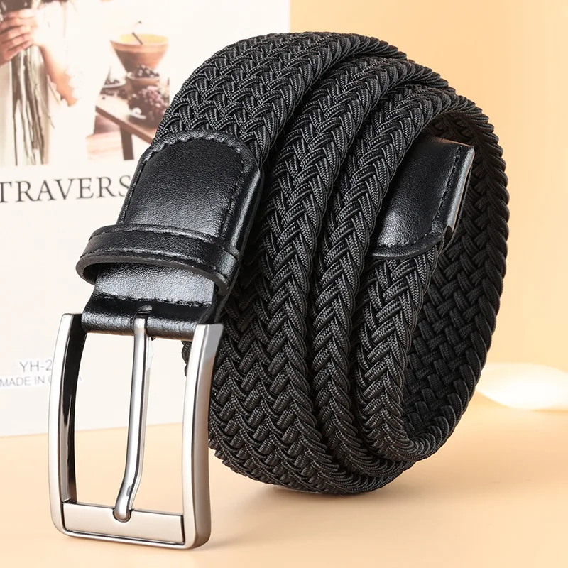 2023 New Version Non-Porous Casual Men Belt High-End Fashion Pin Buckle Elastic Elastic Woven Canvas Pattern Elastic Youth Belt