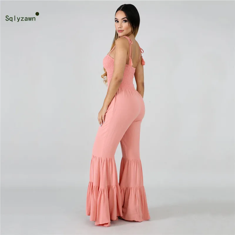 Плиссированные расклешенные широкие брюки комбинезон для женщин сексуальный на