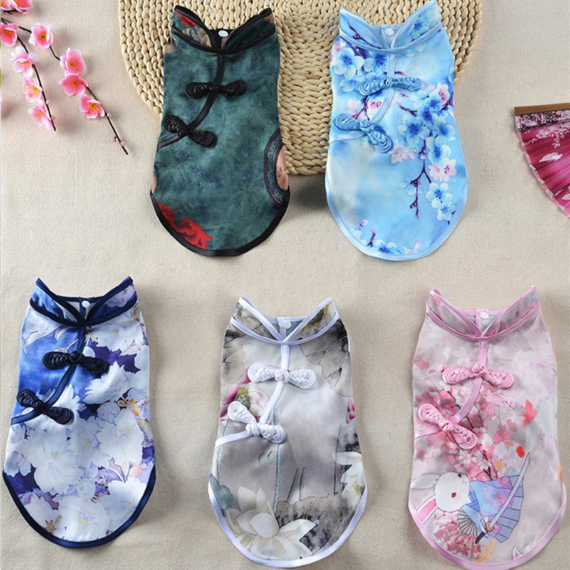 Китайские традиции летнее платье для собак одежда чонсам костюм домашних