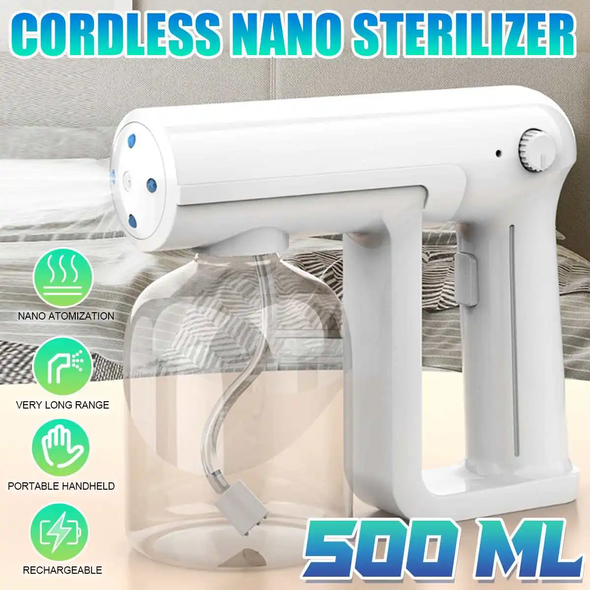 

USB Electric Sanitizer Sprayer 500ML Disinfects Blue Light Cordless Nano Steam Spray Gun Sterilizing Spray Gun For Home Office