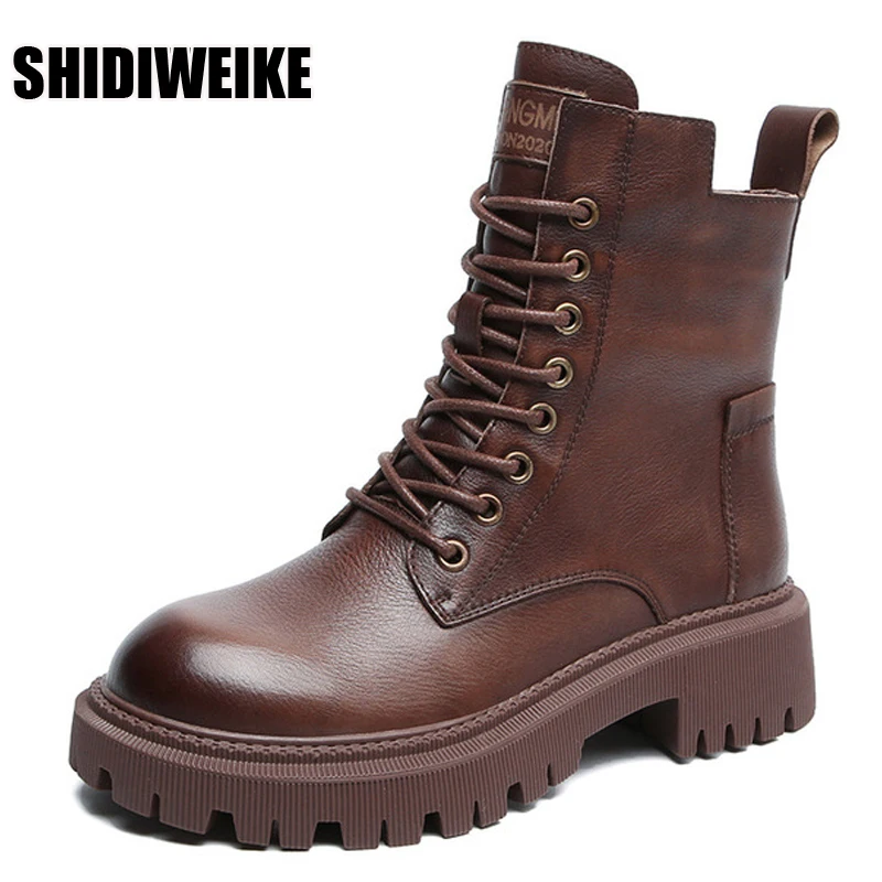 

Winter Boots Women's Shoes Genuine Leather Fashion Round Leather Ankle Boots Winter Stretch Black Boots Comfortable Boots