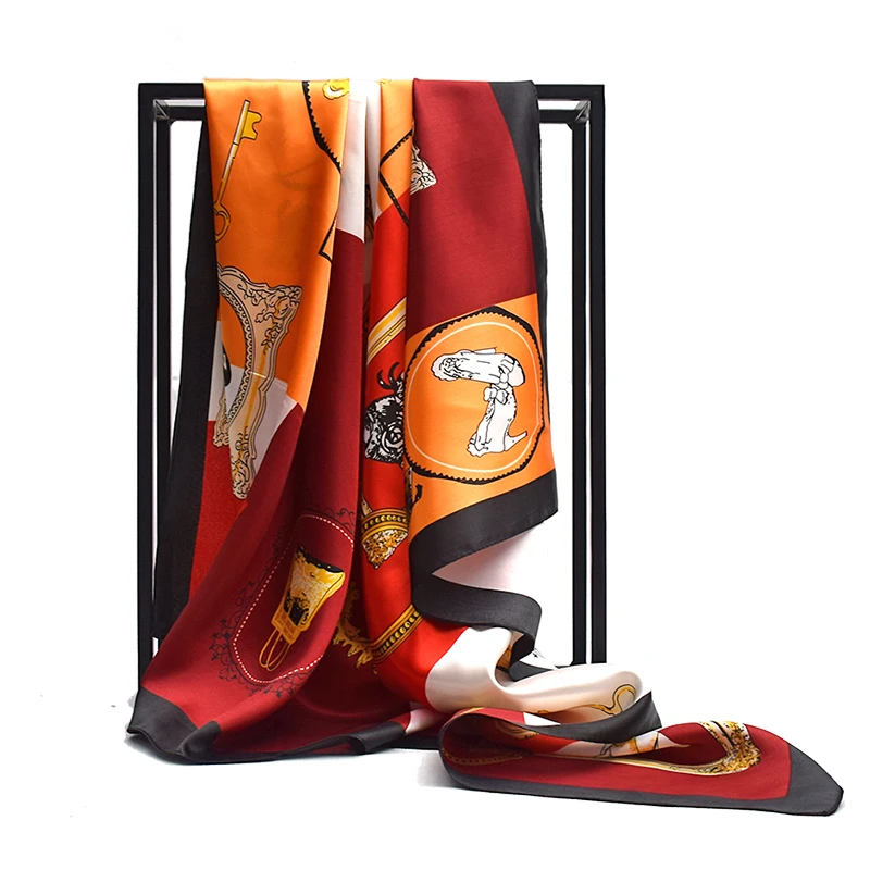 Модный женский шарф роскошного бренда синие полосатые цепочки с принтом хиджаб