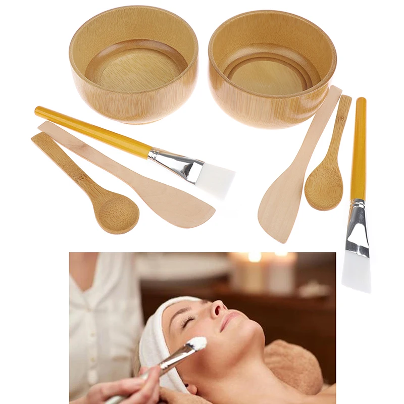 

4 шт./компл. натуральный бамбук DIY маска для лица со специальным приспособлением, набор чаша шпатель кисточки и ложка