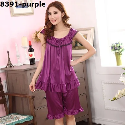8391-purple Новинка, женские летние пижамы и шорты, костюм большого размера, можно носить 100 кг, три вида воротников разных стилей S68 - Цвет: 8391-purple