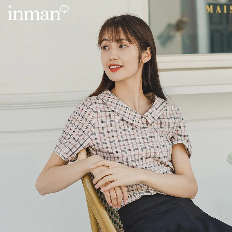 Летняя хлопковая блузка для девочек с отложным воротником винтажный клетчатый