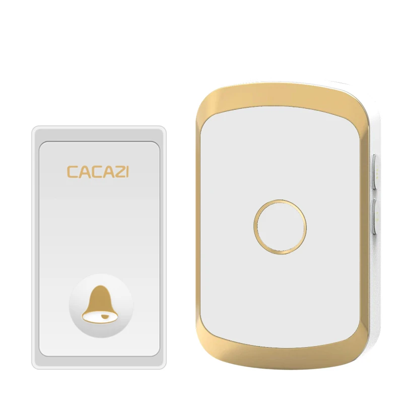 1 button 1 receiver CACAZI автономный водонепроницаемый беспроводной дверной звонок без кнопки батареи 200 м дистанционный светодиодный светильник Домашний Беспроводной дверной звонок с европейской вилкой 36 Chime - Цвет: 1 button 1 receiver