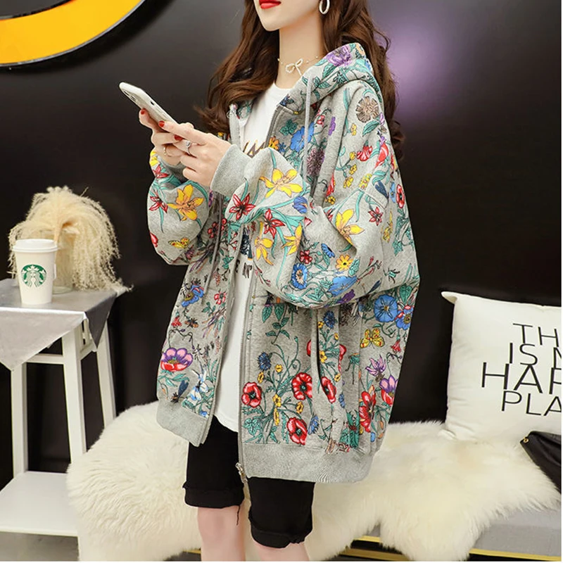 

Модная Повседневная Свободная Толстовка с принтом, Женская куртка большого размера в Корейском стиле на весну, стандартная Женская куртка, ...