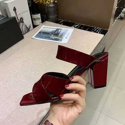 Небесно-голубой New Fashion Luxury Sandals Women Designers Genuine Leather Slip-On Hoof Heels Super High(8cm-up) Women Sandals - Цвет: Небесно-голубой