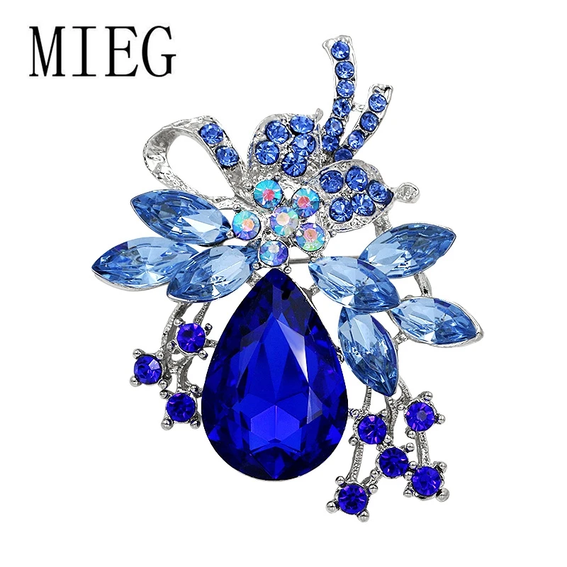 Бренд MIEG, разные цвета, синий/красный/фиолетовый/прозрачный кристалл, цветок, брошь на булавке, элегантный свадебный букет, ювелирное изделие
