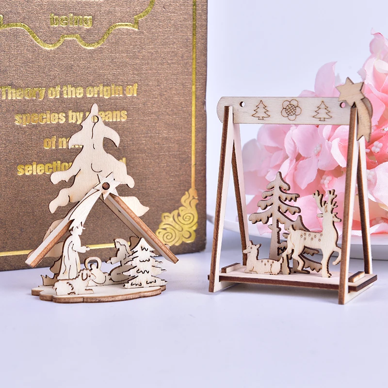 1 шт./лот DIY креативные маленькие полые рождественские деревянные украшения для