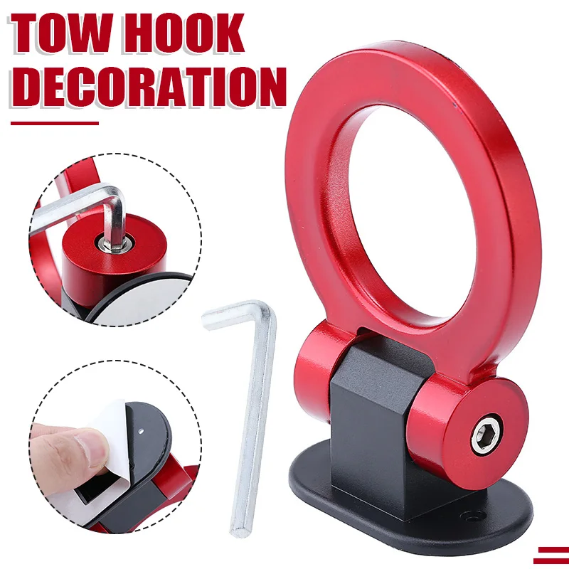 

1pc Red ABS Plastic Car Auto Ring Track Decoration Racing Style Red Tow Hook Look Only For DIY Decoration Double-Sided Tape