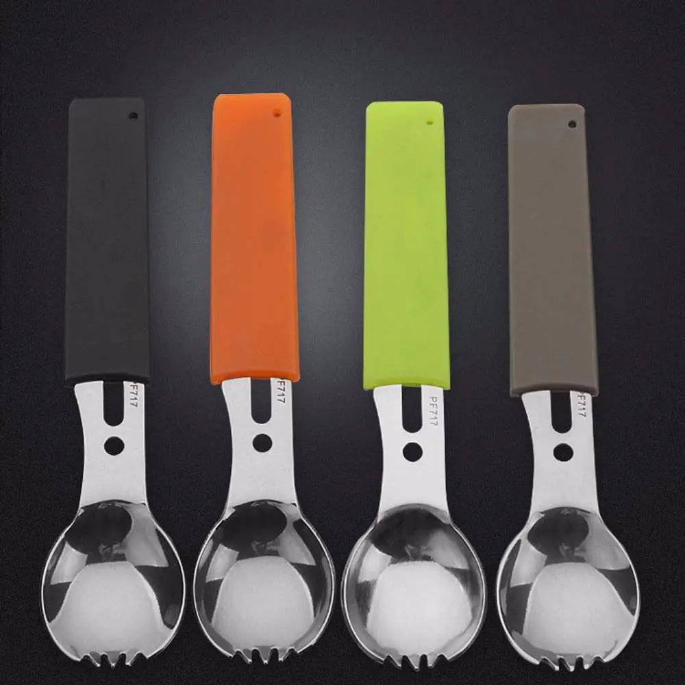 

Multifunctional Camping Cookware Spoon Fork Bottle Opener Portable Tool Safety & Survival Durable Stainless Steel Survival Kit
