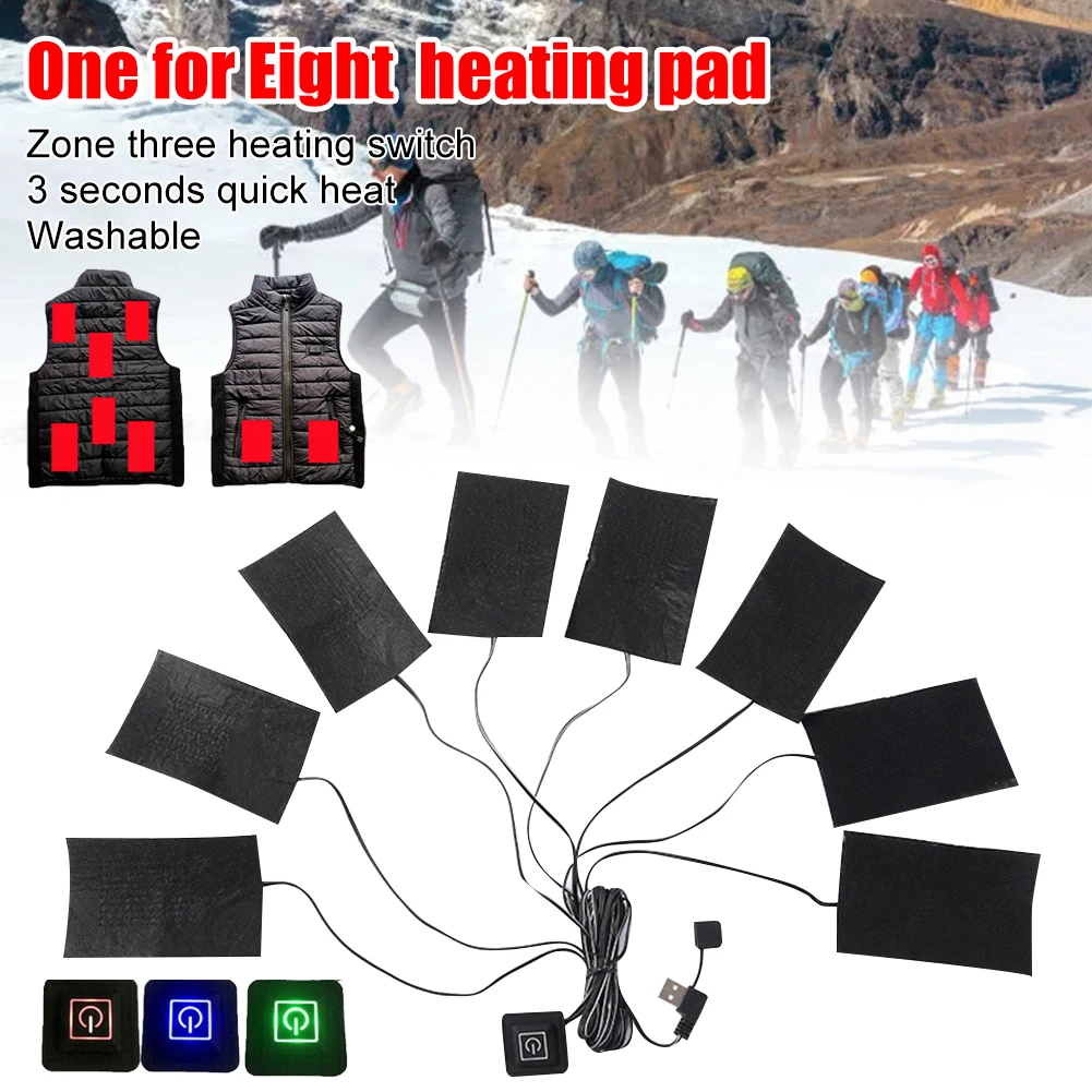 

8 in 1 USB Clothes Heater Pad With 3 Gear Adjustable Temperature Electric Heating Vest Sheet Heating Jacket Warmer Pad For Vest