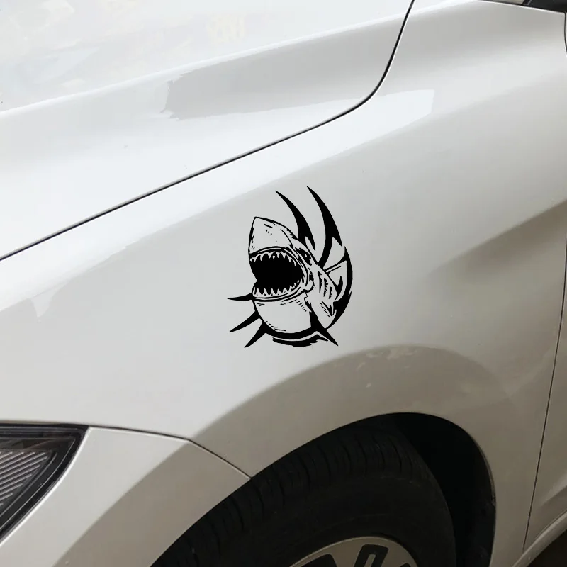 YJZT 18CM*13.8CM Deep Sea Predator Ferocious Shark Decal Decorative Car Body Black/Silver C30-0076 | Автомобили и мотоциклы