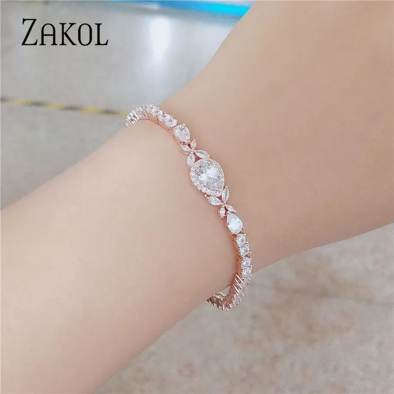 ZAKOL модные капли воды кубического циркония цепи звенья браслеты и для женщин