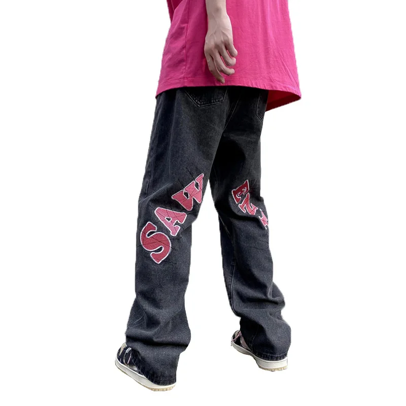

New Men's Wide-leg Jeans High Street Letter Print Hip-hop Fashion Men's Pants Loose Version Graffiti Jeans Men штаны мужские