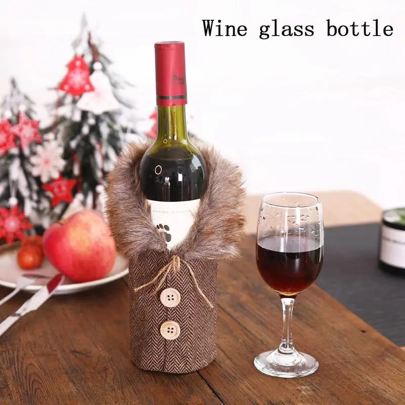 

Creative Christmas New Dining Table Household Wine Bottle Striped Wine Bot Wine Skirt Decoration K3B2 Decor Plaid Home Set Z5S8