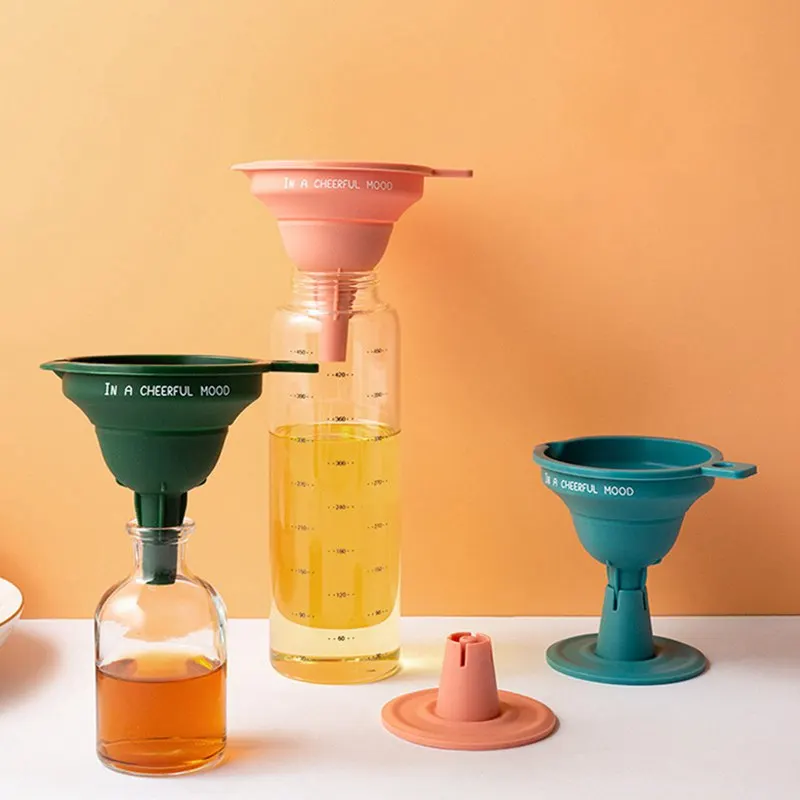 

Kitchen Funnel With Filter Screen Portable Oil Wine Funnel Silicone Funnel Retractable Folding Household Kichen Accessories