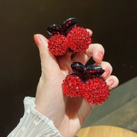trendy korea crystal crabs for hair cute sweet red cherry hair clips small hair claw clips bang hairpin headwear gifts women