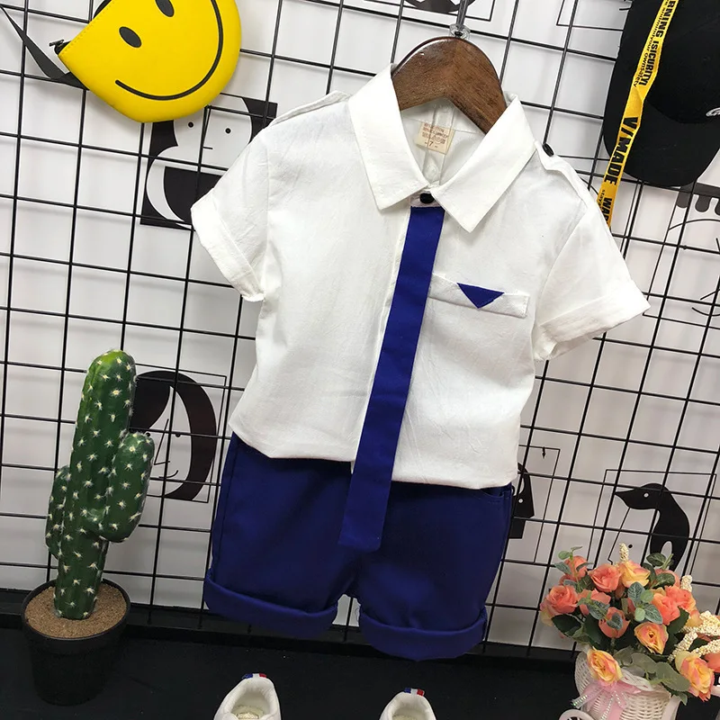 

Boy Shirt + Shorts Set Kids Summer Clothes Children Clothes Linen White Shirt for Boys Button Down Shirts Baby Boy Outfit 2-7T