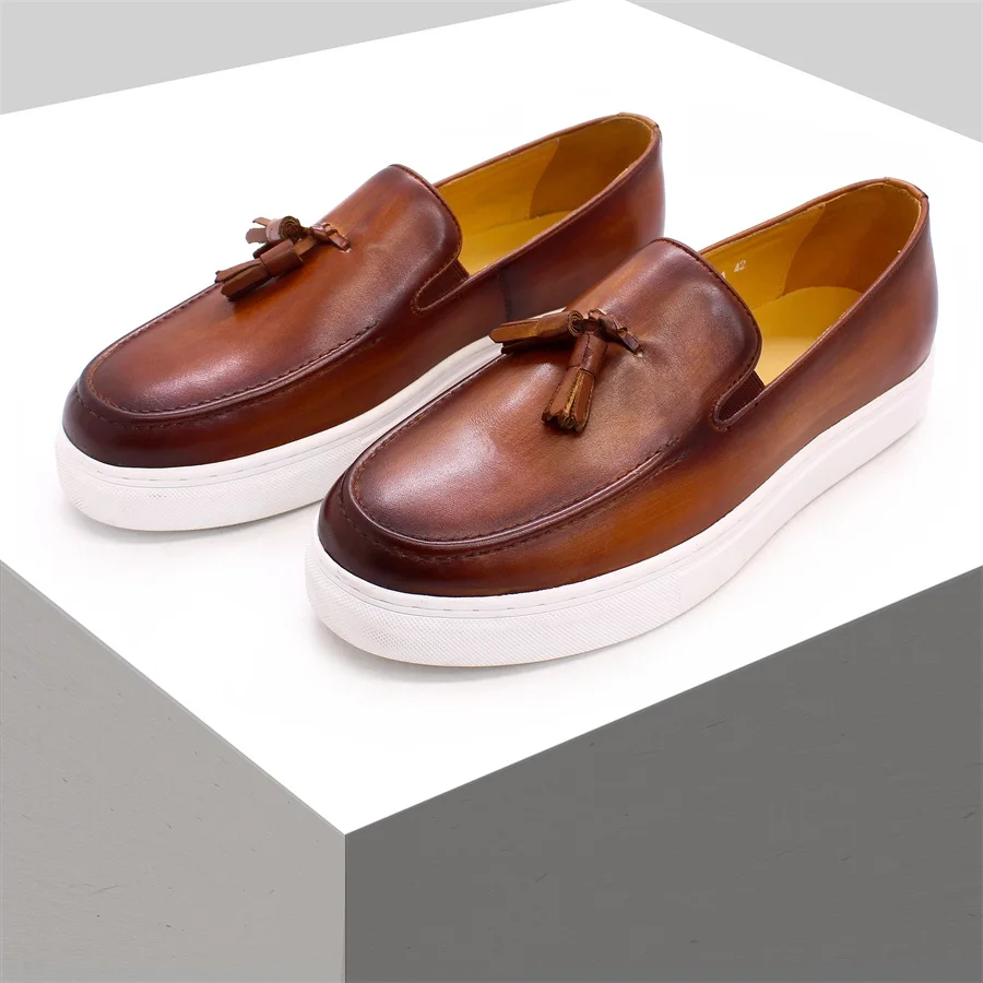 

High Quality Casual Flat Genuine Leather Shoes Handmade Tassel Loafers Banquet Men's Daily Dating Casual Shoes