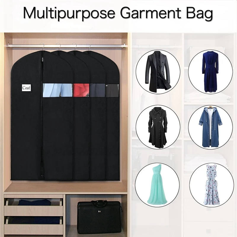 

Clothing Bag Hanging Suit Bag with Transparent Window,Washable,with Full Zip,Can Store Wardrobe and Travel 4Pcs