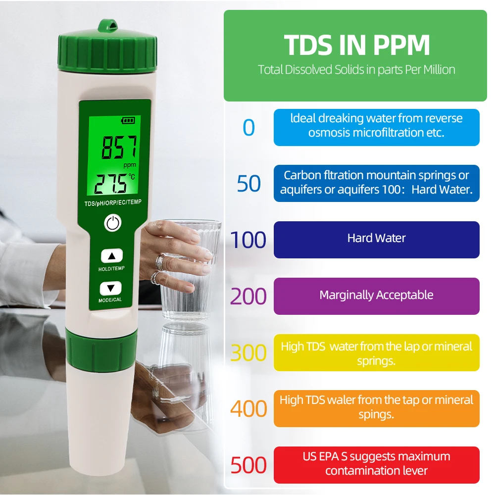 5 в 1 PH/TDS/EC/ORP/термометр цифровой измеритель ОВП Многофункциональный тестер